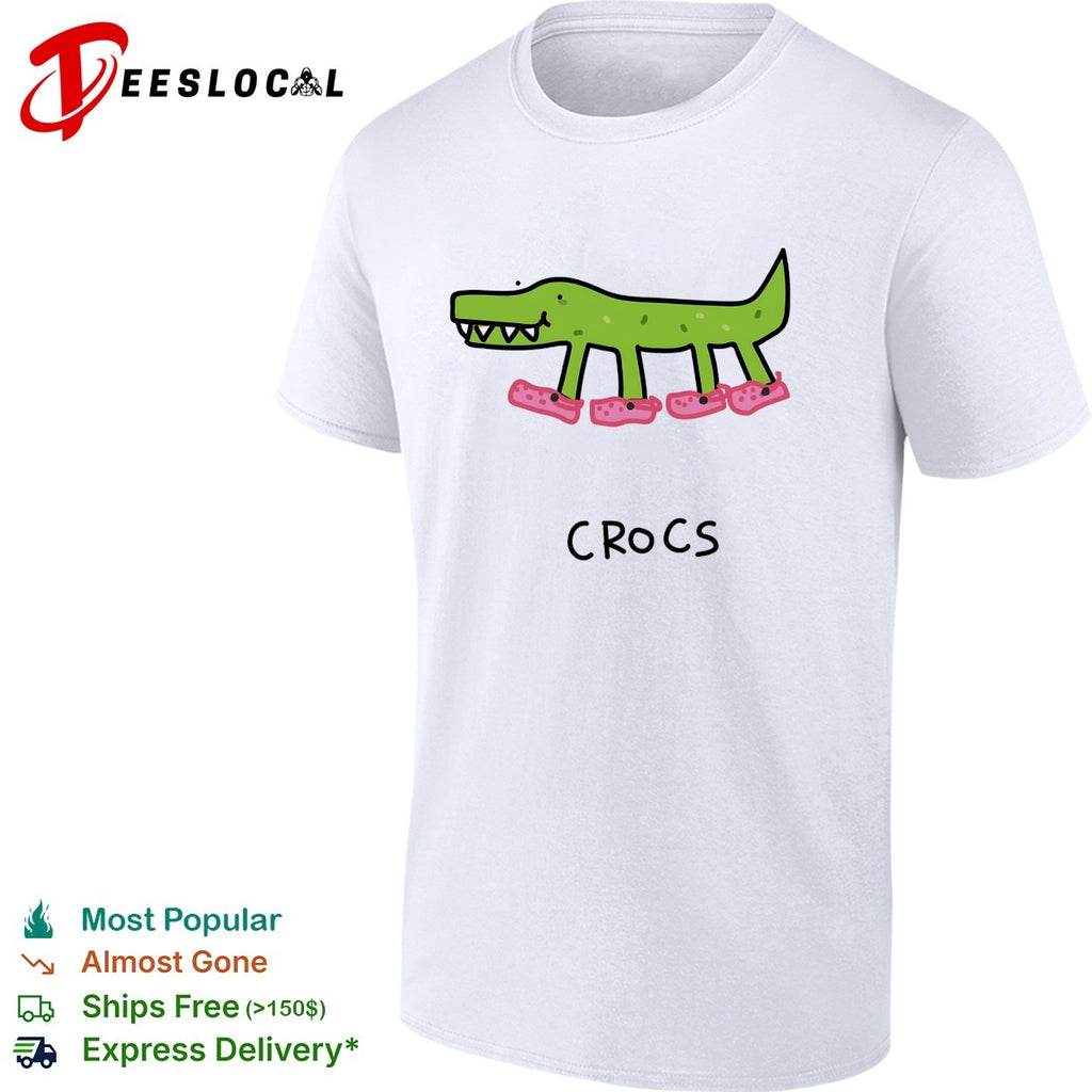 Crocs crocodile wearing pink shoes drawing shirt