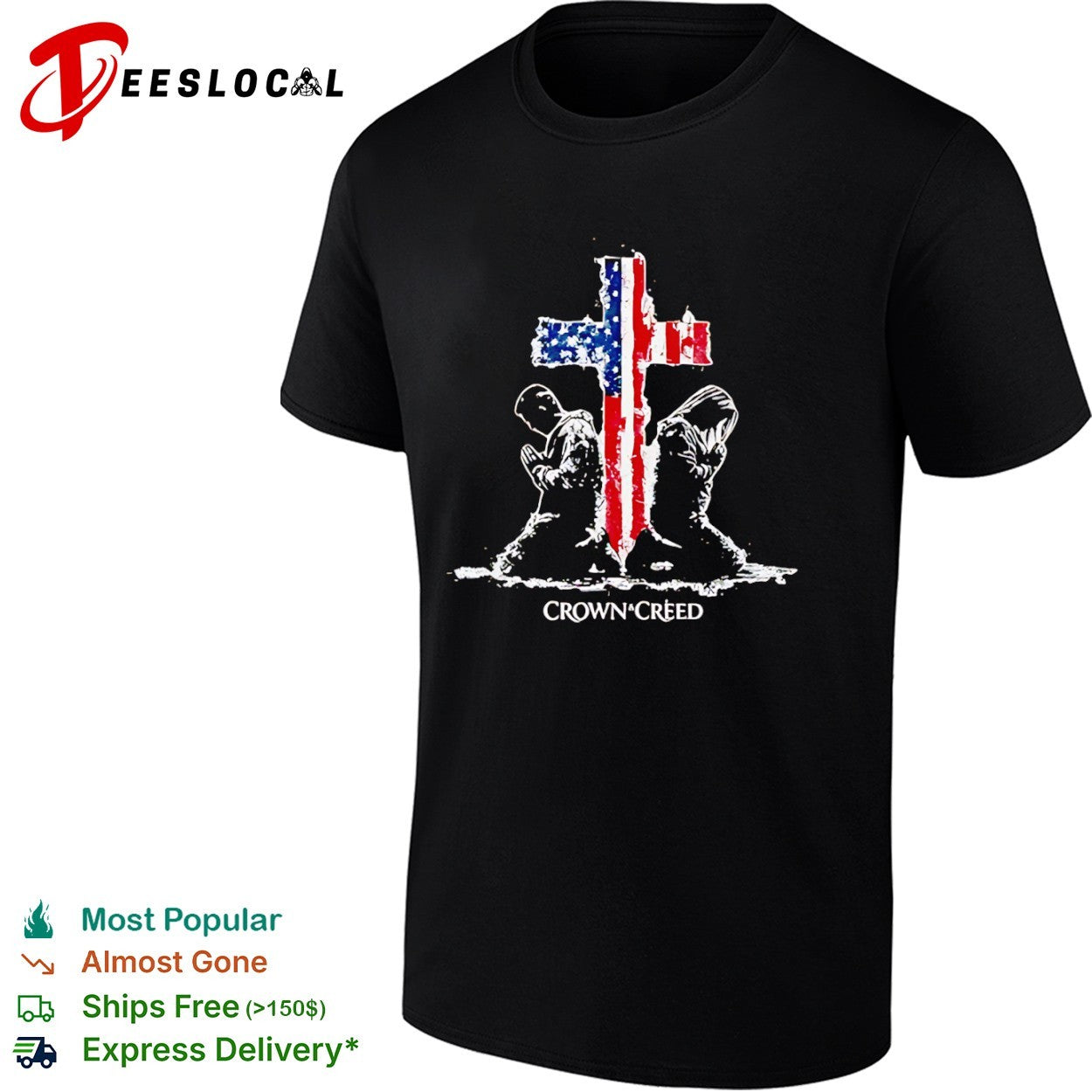 Crown and Creed American Flag Cross Religious Faith Prayer Patriotic Christian shirt