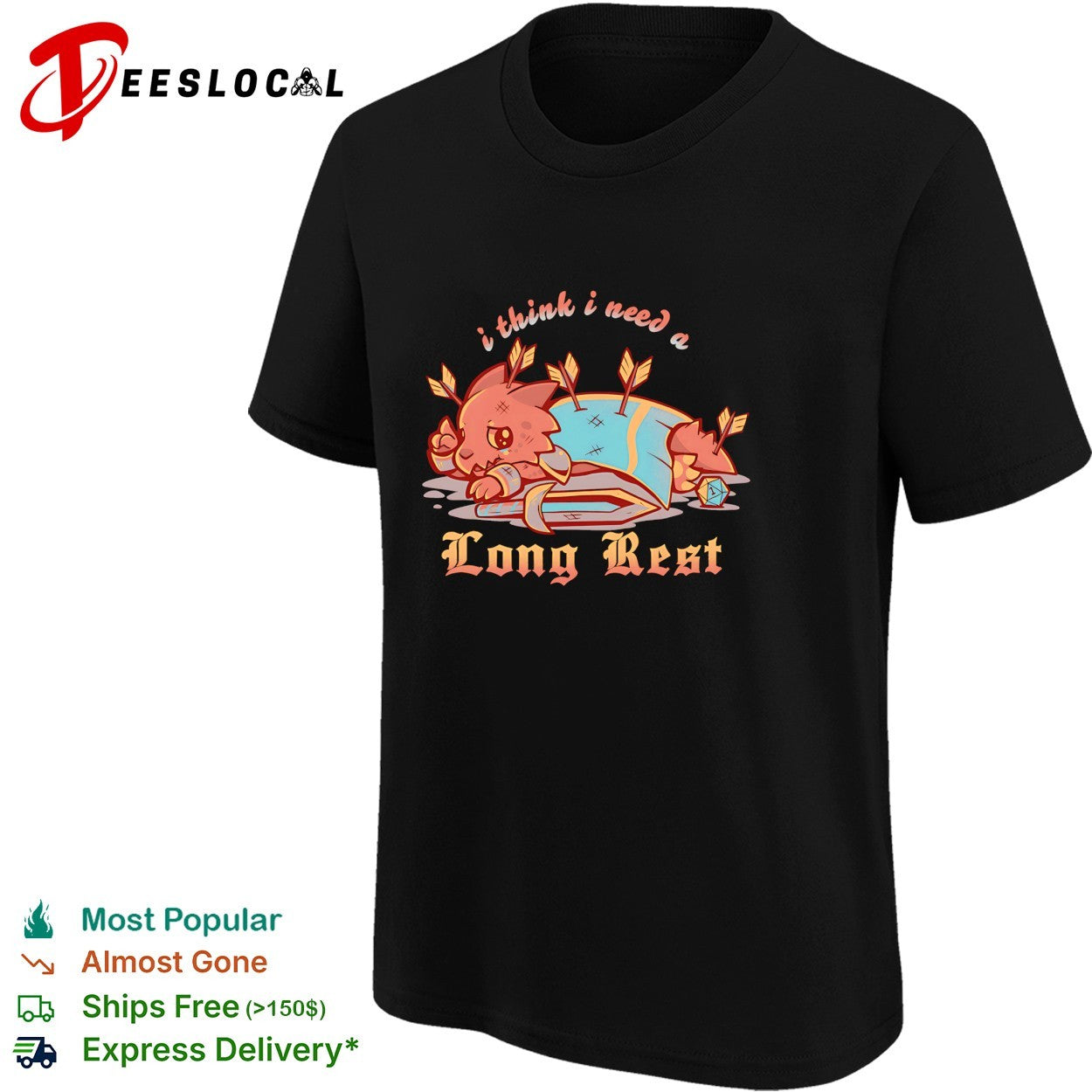 Cute warrior cat lying with arrows long rest DnD shirt