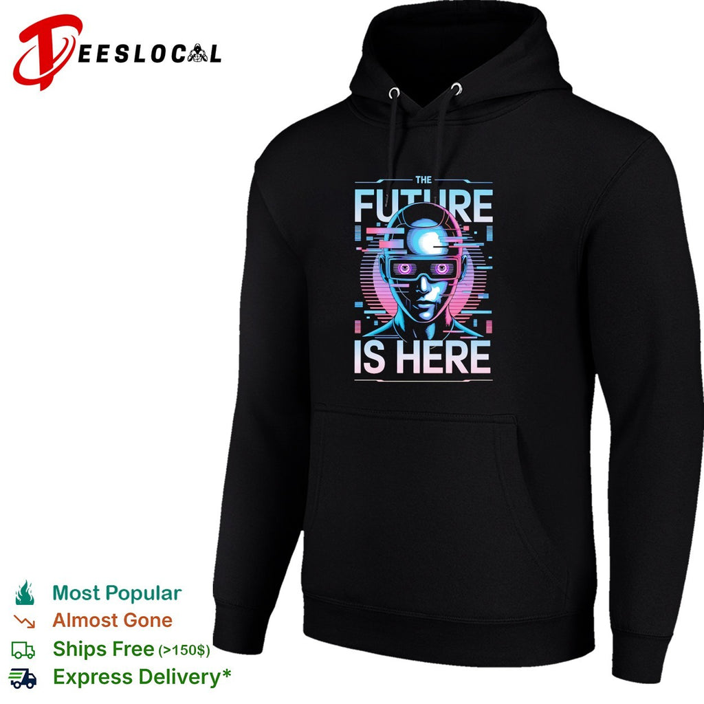 Cyberpunk android wearing VR goggles the future is here shirt