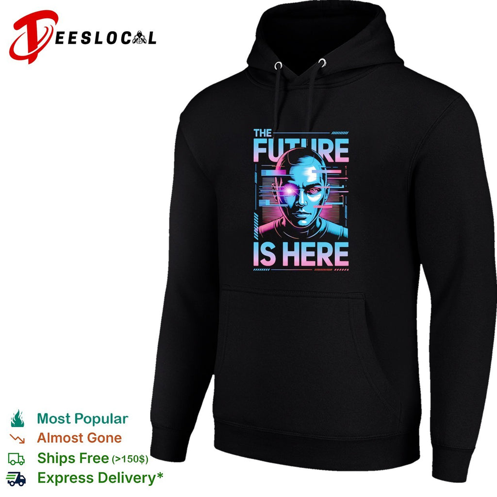 Cyborg glowing eye the future is here synthwave portrait shirt