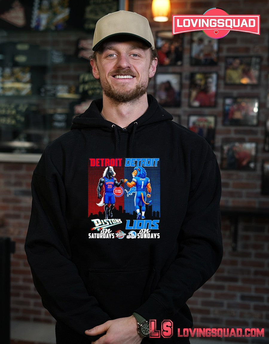 Detroit Pistons On Saturdays And Detroit Lions On Sundays Mascots Graphic Shirt