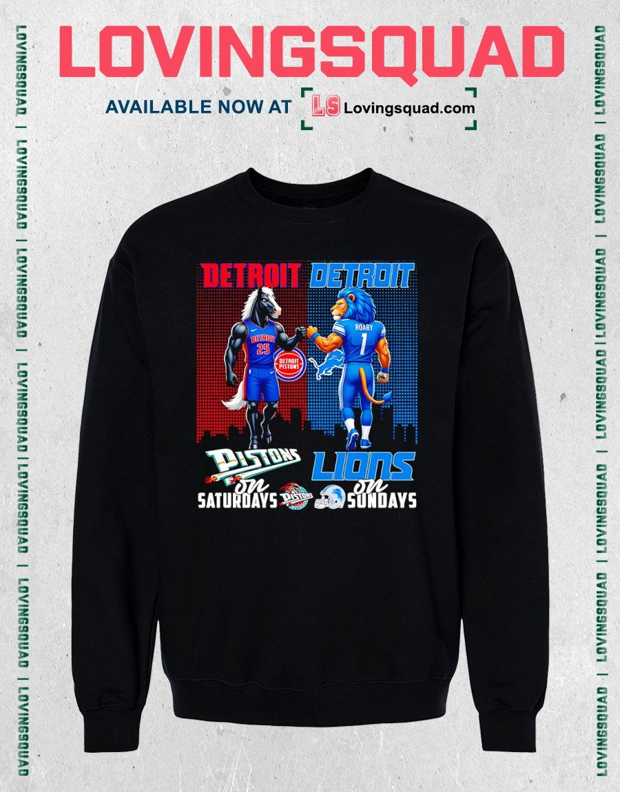 Detroit Pistons On Saturdays And Detroit Lions On Sundays Mascots Graphic Shirt