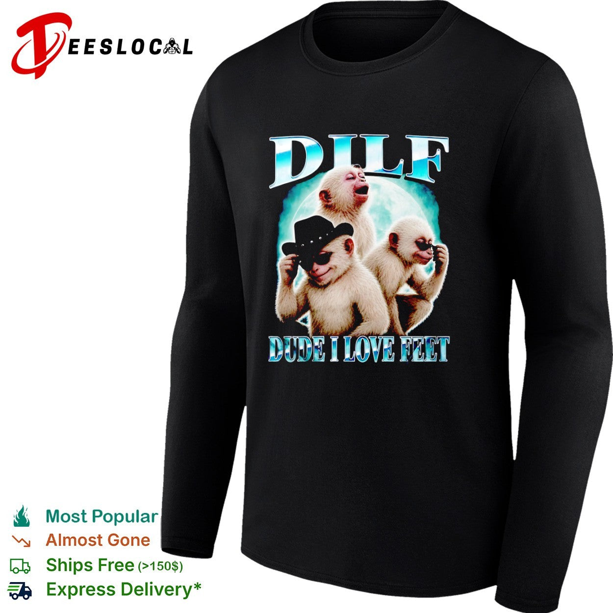 Dilf Dude I Love Feet Monkey Parody Moon Background shirt