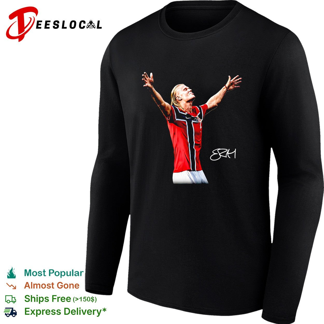Erling Haaland Norway jersey raising arms shirt