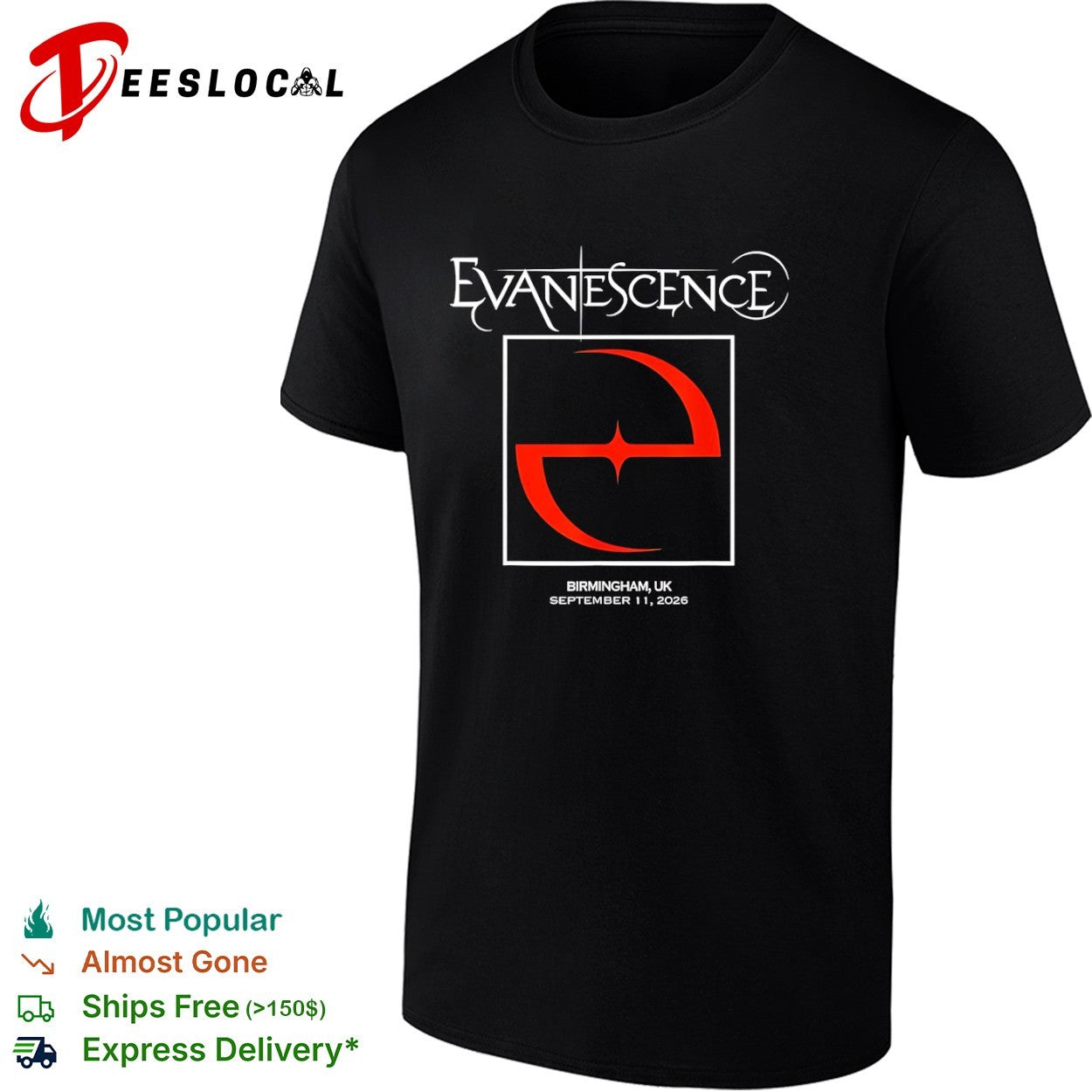 Evanescence Birmingham UK September 11 2026 logo shirt