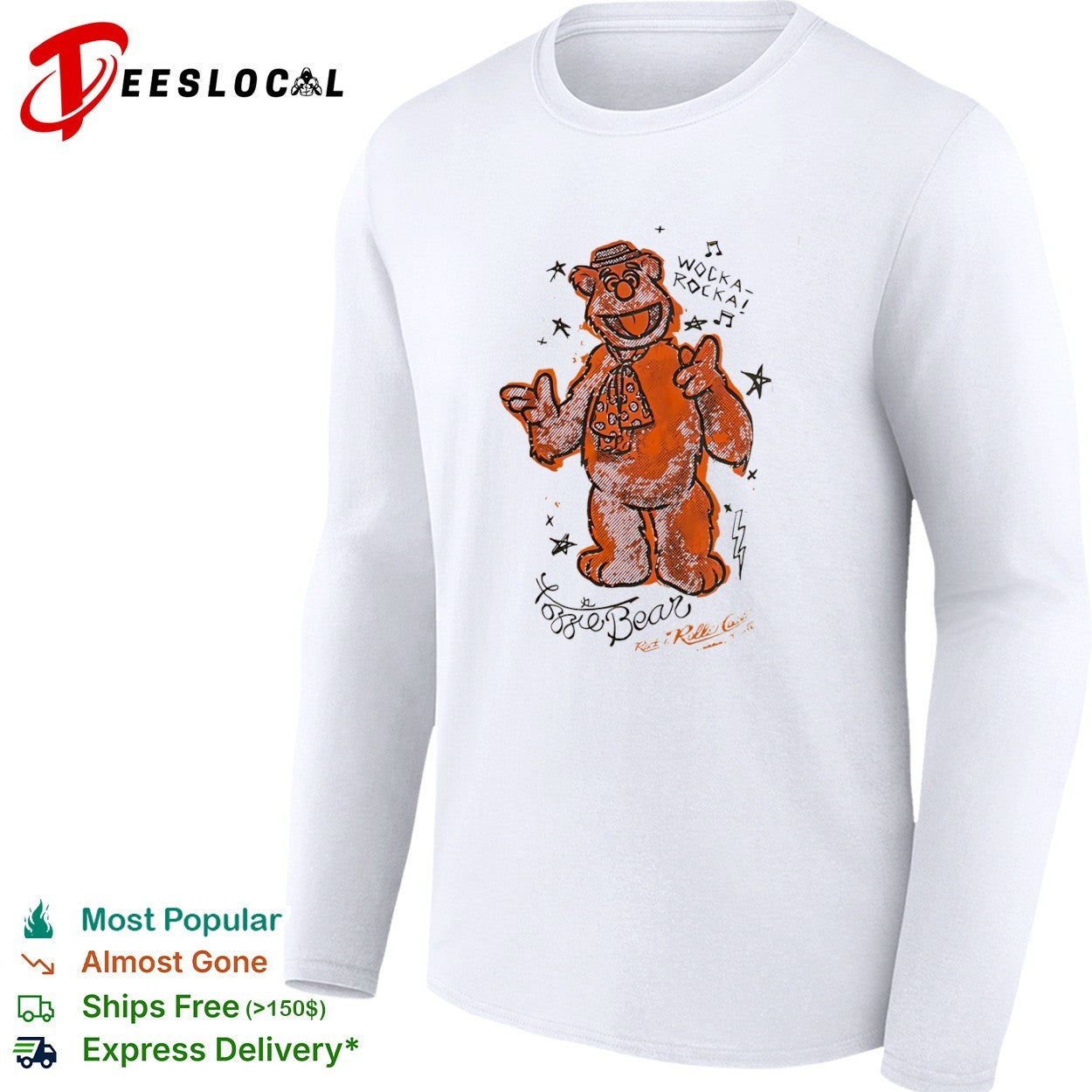 Fozzie Bear wocka rocka rock n roller coaster muppet tie shirt