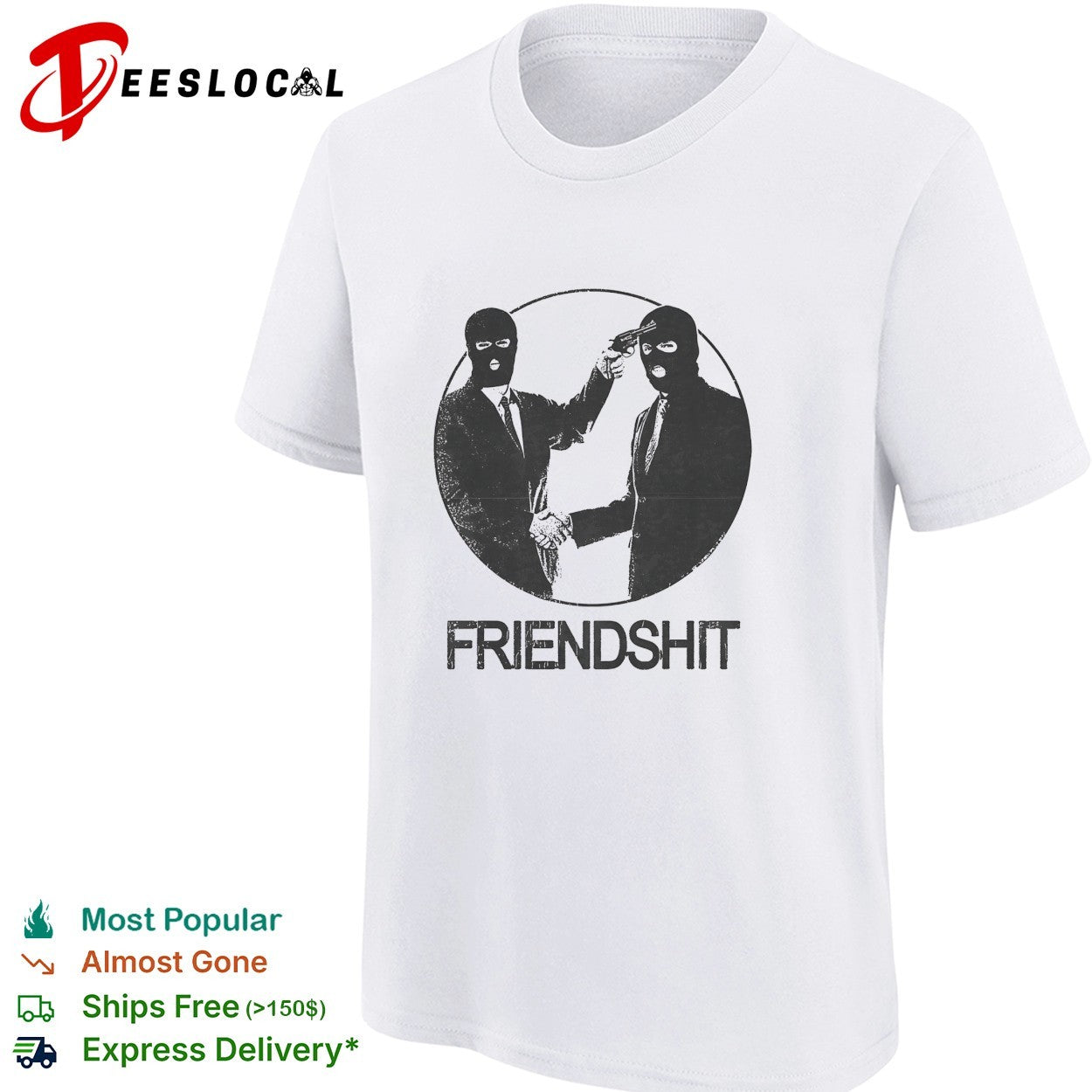 Friendshit ski mask men handshaking shirt