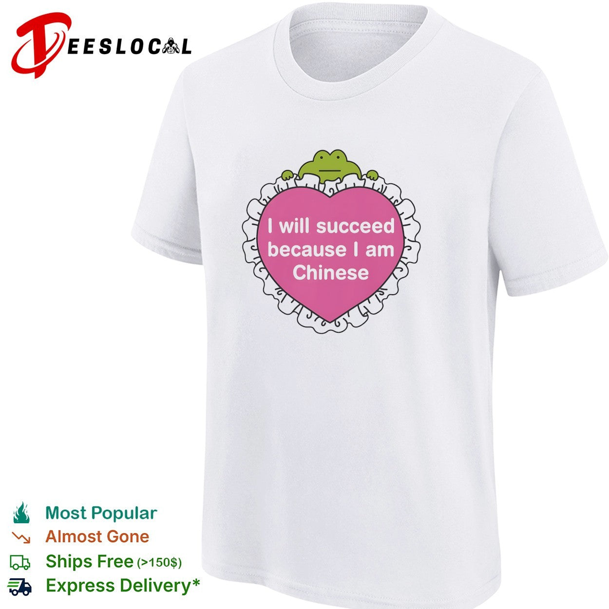 Frog peeking I will succeed because I am Chinese affirmation heart shirt