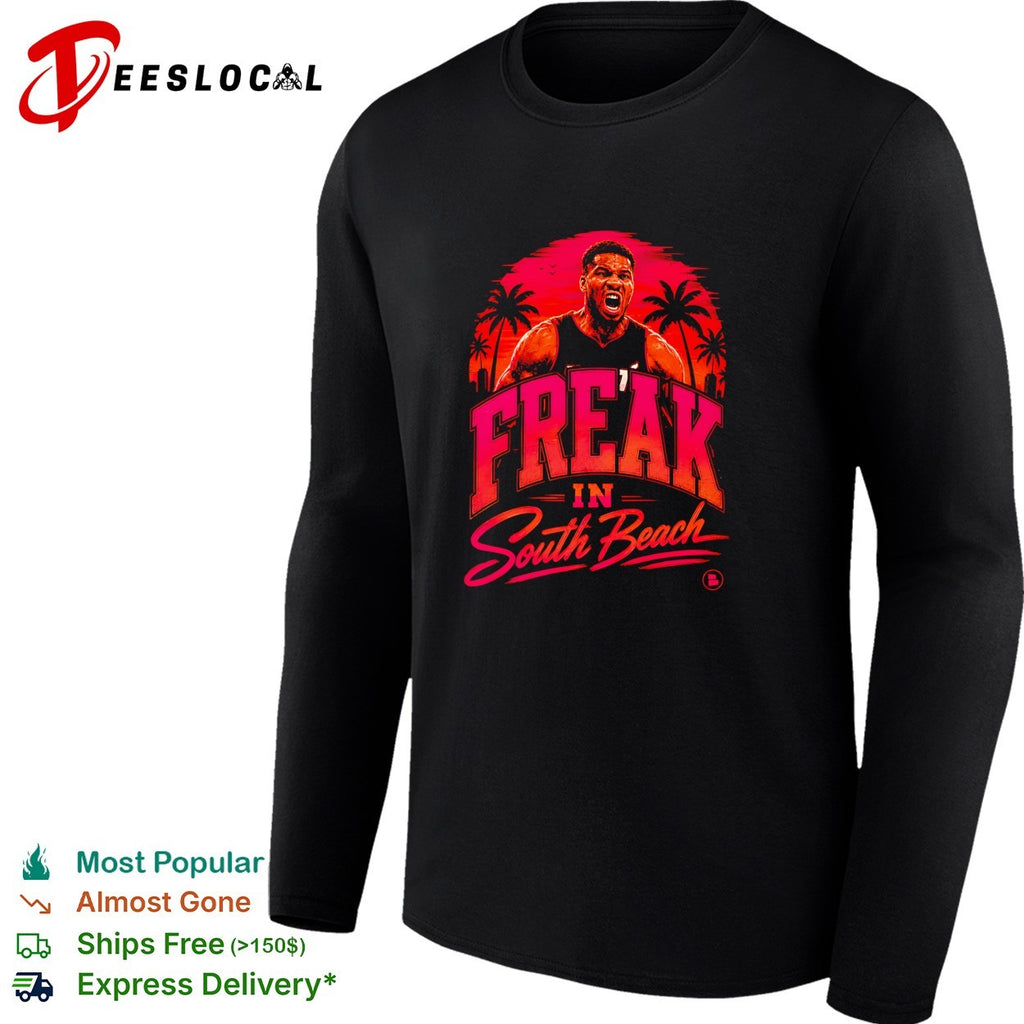 Giannis Antetokounmpo freak in South Beach Miami Heat shirt