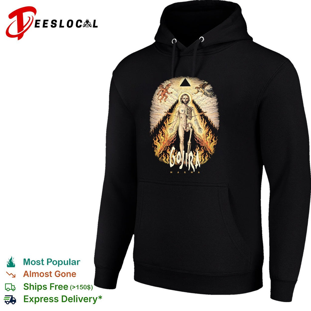 Gojira Magma half skeleton half human devil angel flames pyramid shirt