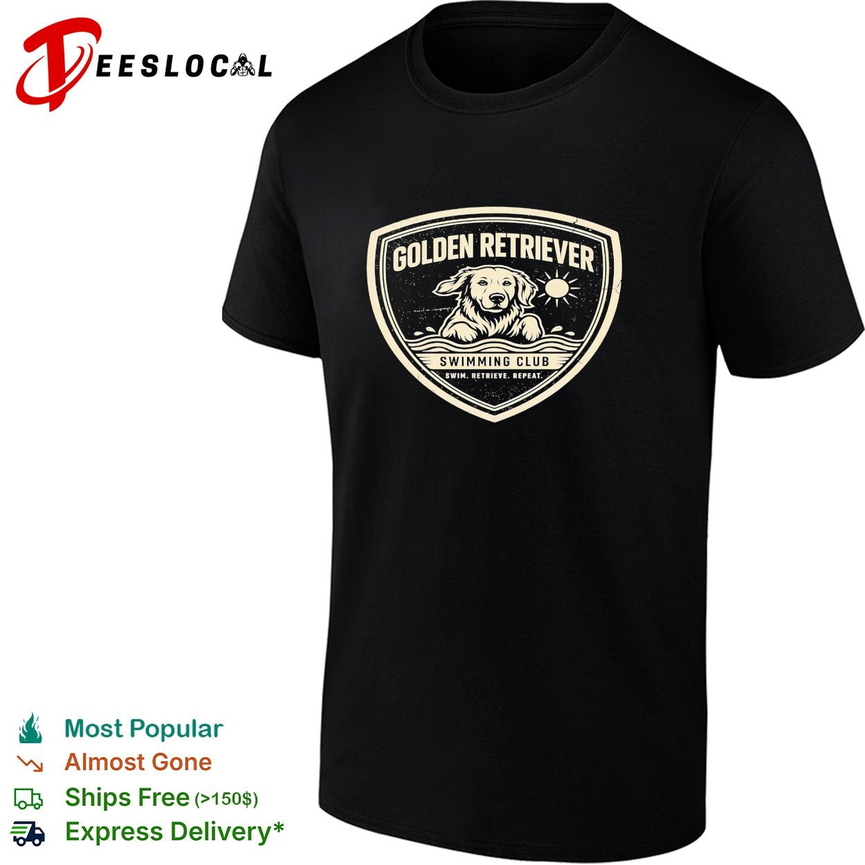 Golden retriever swimming club swim retrieve repeat badge shirt