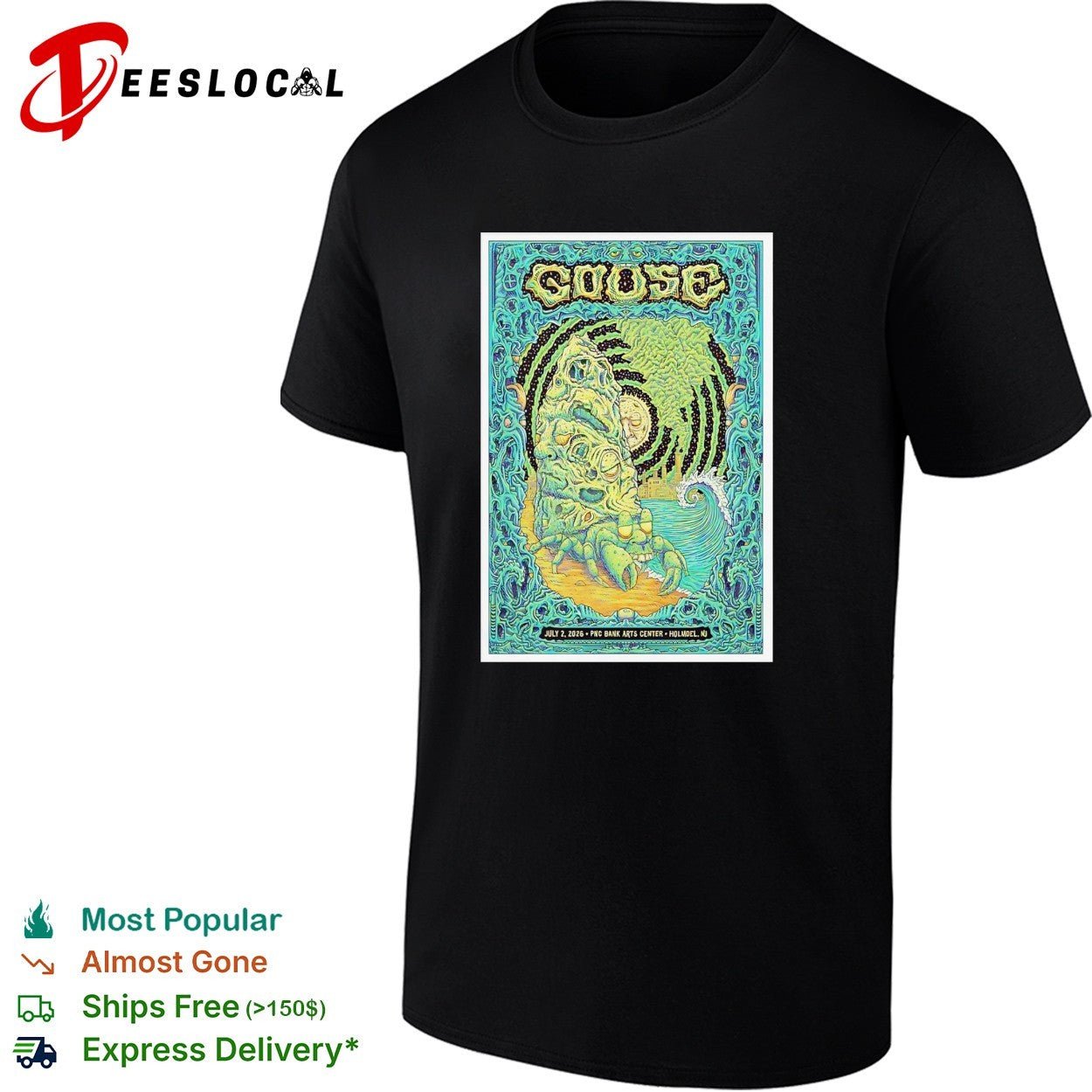 Goose July 2 2026 PNC Bank Arts Center Holmdel NJ psychedelic crab rock creature shirt