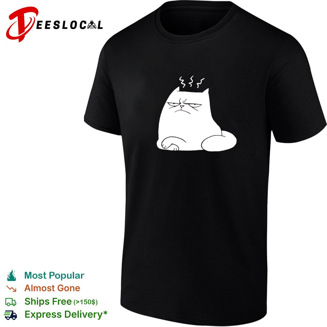 Grumpy cat sitting steaming head annoyed shirt