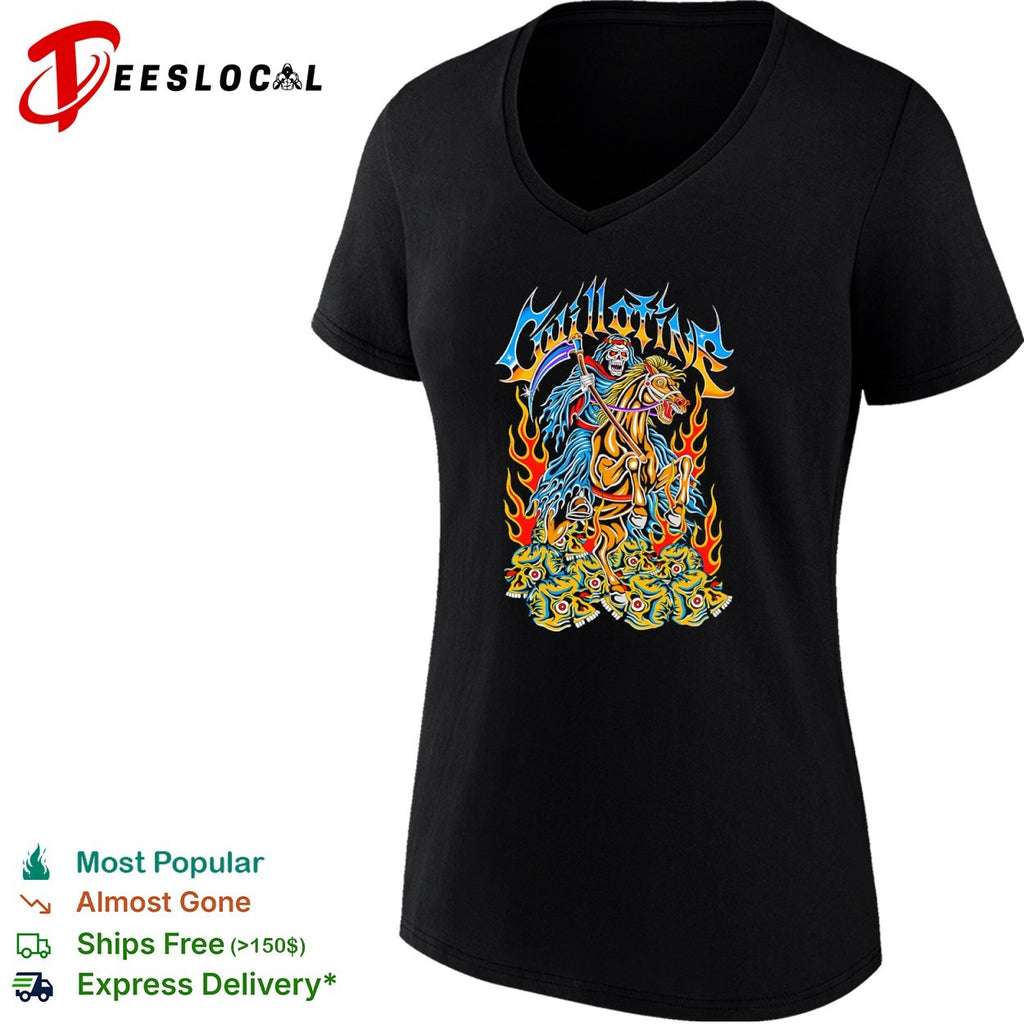 Guillotine Grim Reaper Horse Skull Fire Heavy Metal Band Music Concert shirt