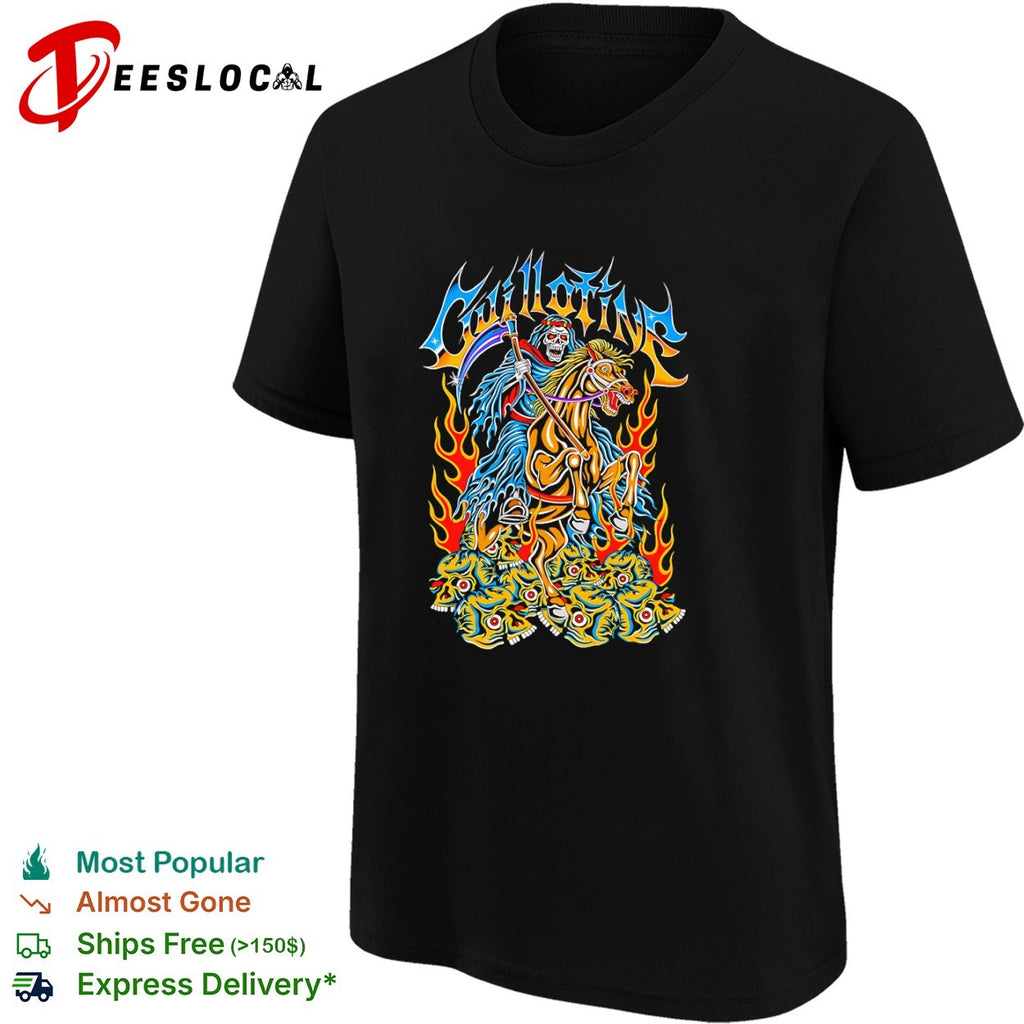 Guillotine Grim Reaper Horse Skull Fire Heavy Metal Band Music Concert shirt