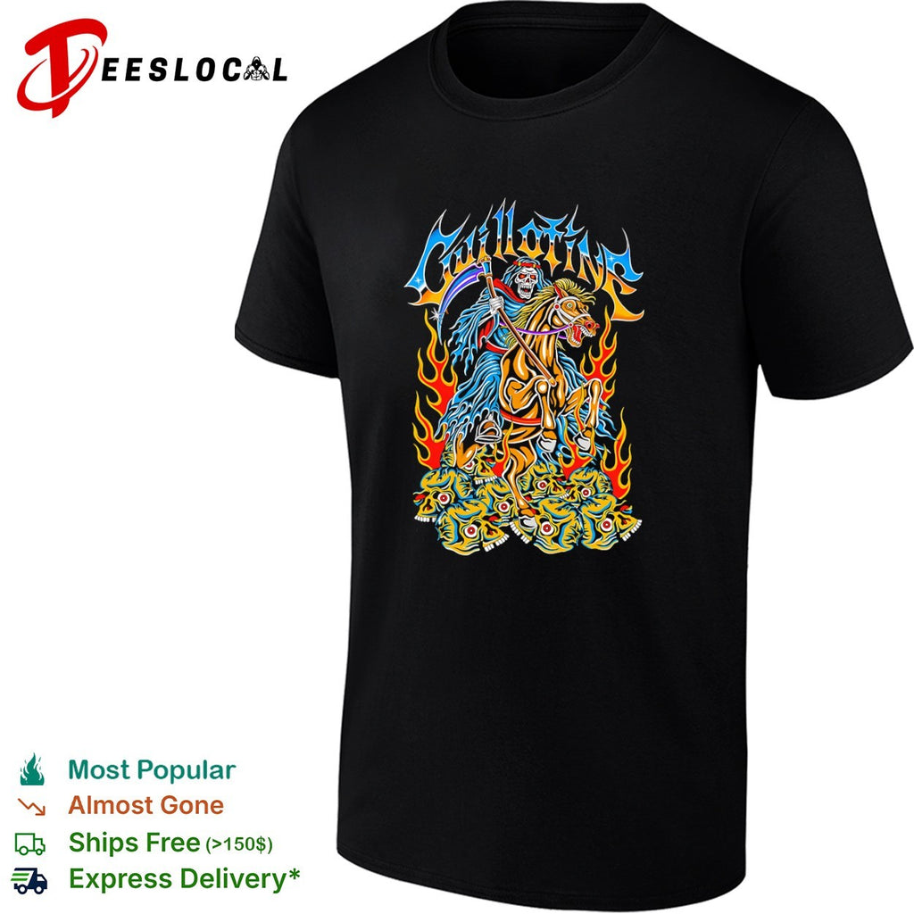 Guillotine Grim Reaper Horse Skull Fire Heavy Metal Band Music Concert shirt