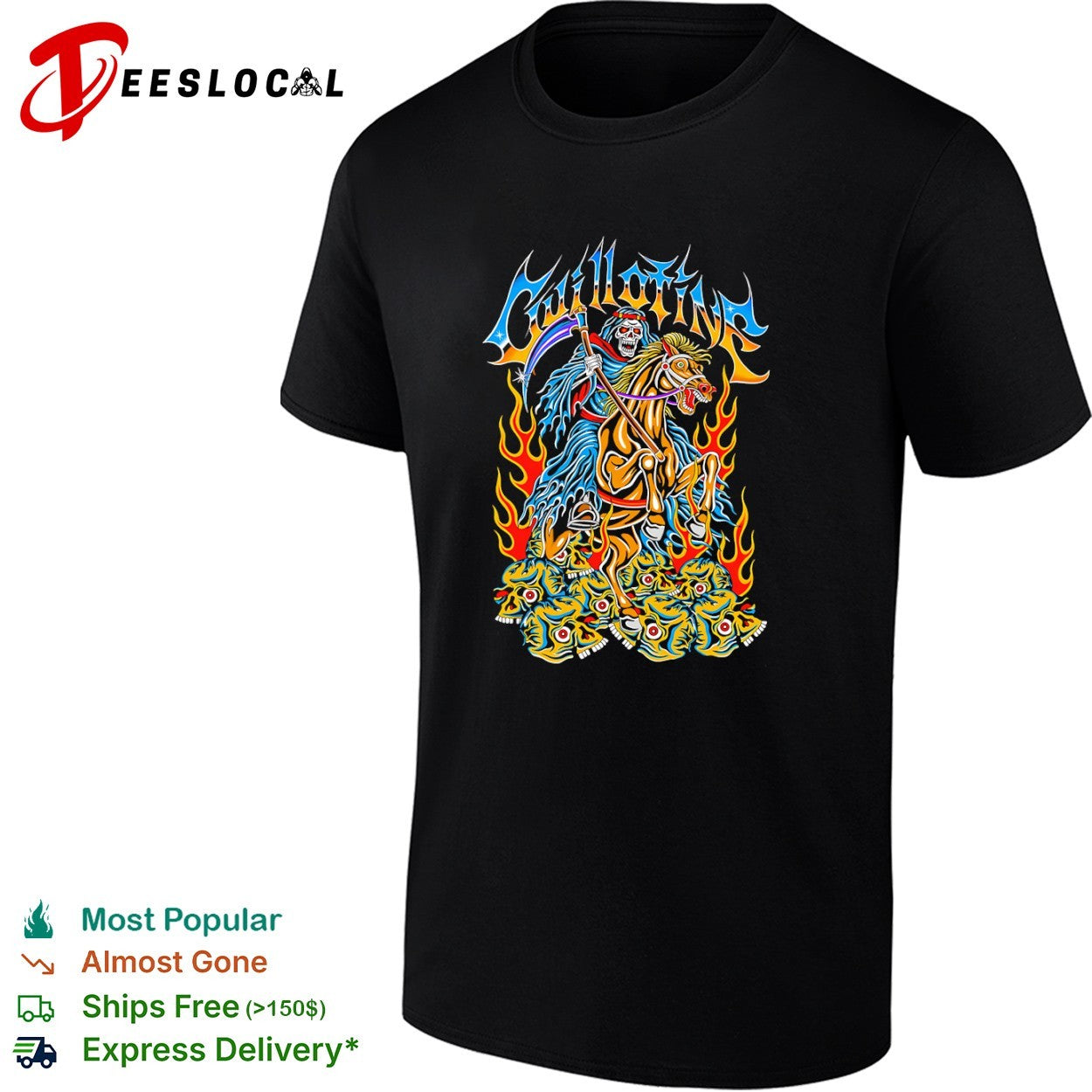 Guillotine Grim Reaper Horse Skull Fire Heavy Metal Band Music Concert shirt