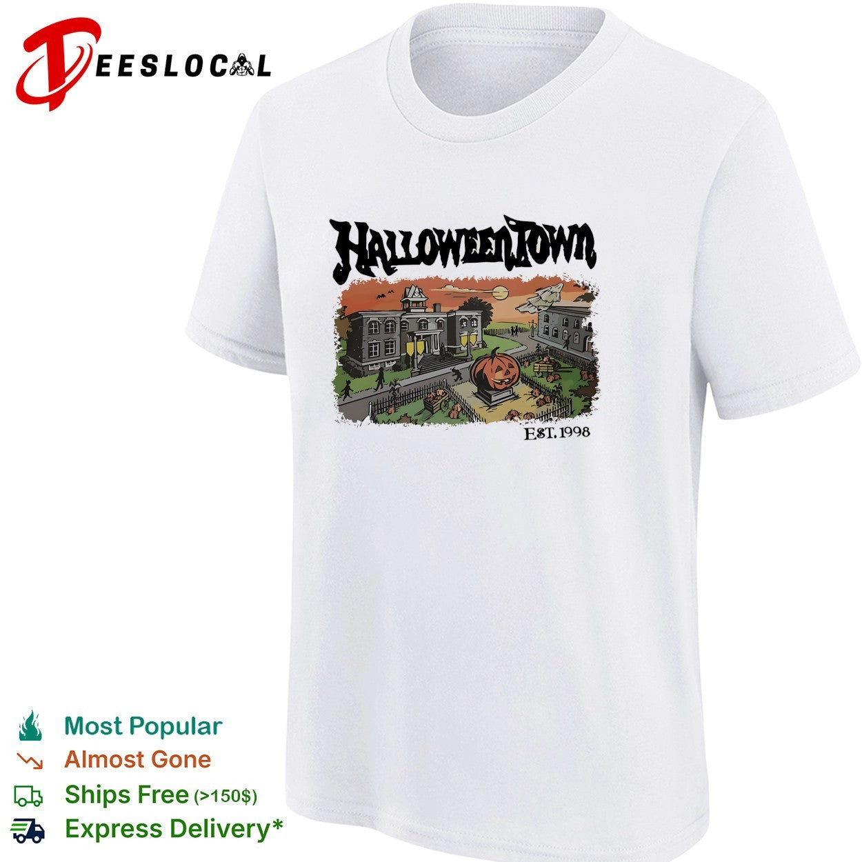 Halloweentown Est 1998 haunted mansion pumpkin town scene shirt
