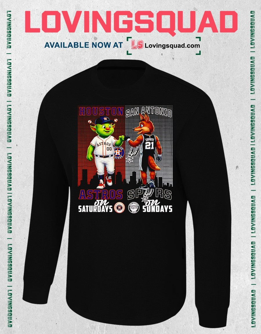 Houston Astros On Saturdays And San Antonio Spurs On Sundays Mascots Graphic Shirt