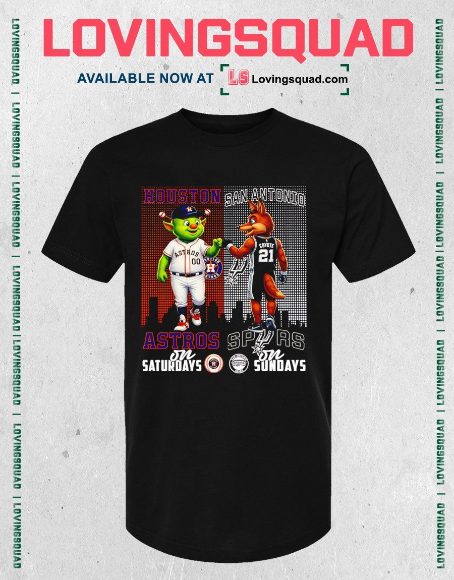 Houston Astros On Saturdays And San Antonio Spurs On Sundays Mascots Graphic Shirt