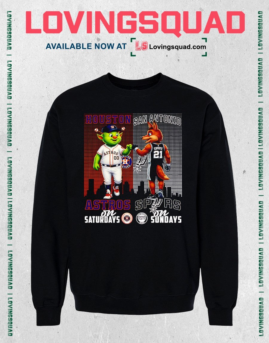 Houston Astros On Saturdays And San Antonio Spurs On Sundays Mascots Graphic Shirt