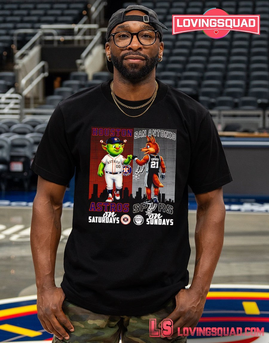 Houston Astros On Saturdays And San Antonio Spurs On Sundays Mascots Graphic Shirt