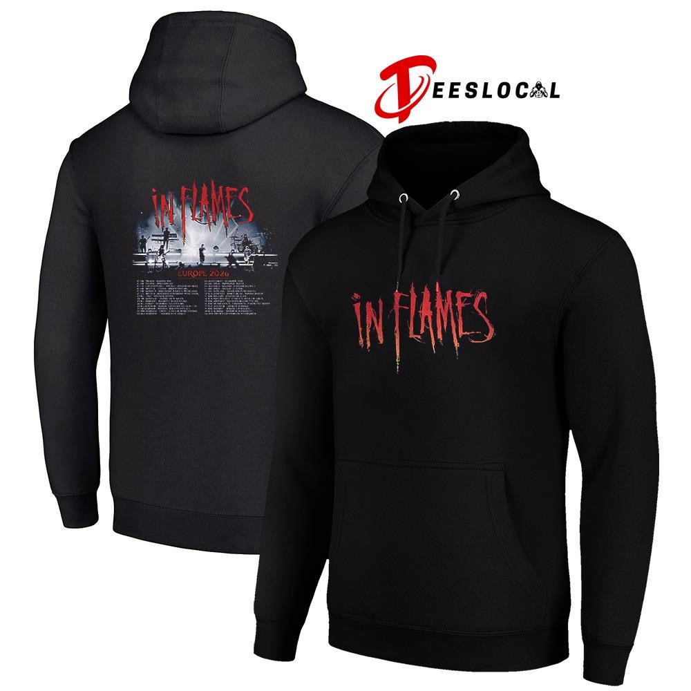 In Flames Europe 2026 tour schedule dates graphic shirt