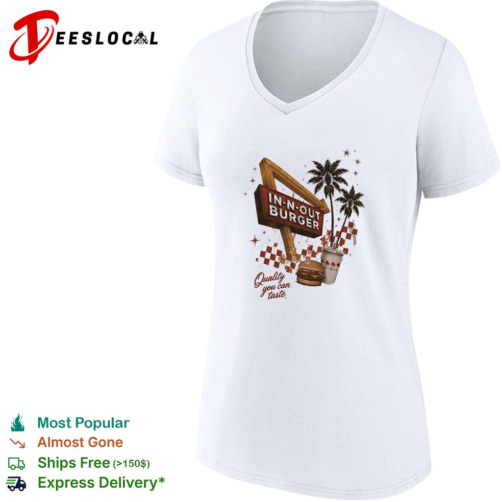 In N Out Burger quality you can taste retro sign palm trees shirt