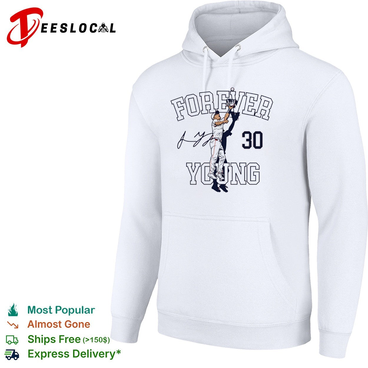 Jacob Young jumping 30 forever young Washington Nationals shirt
