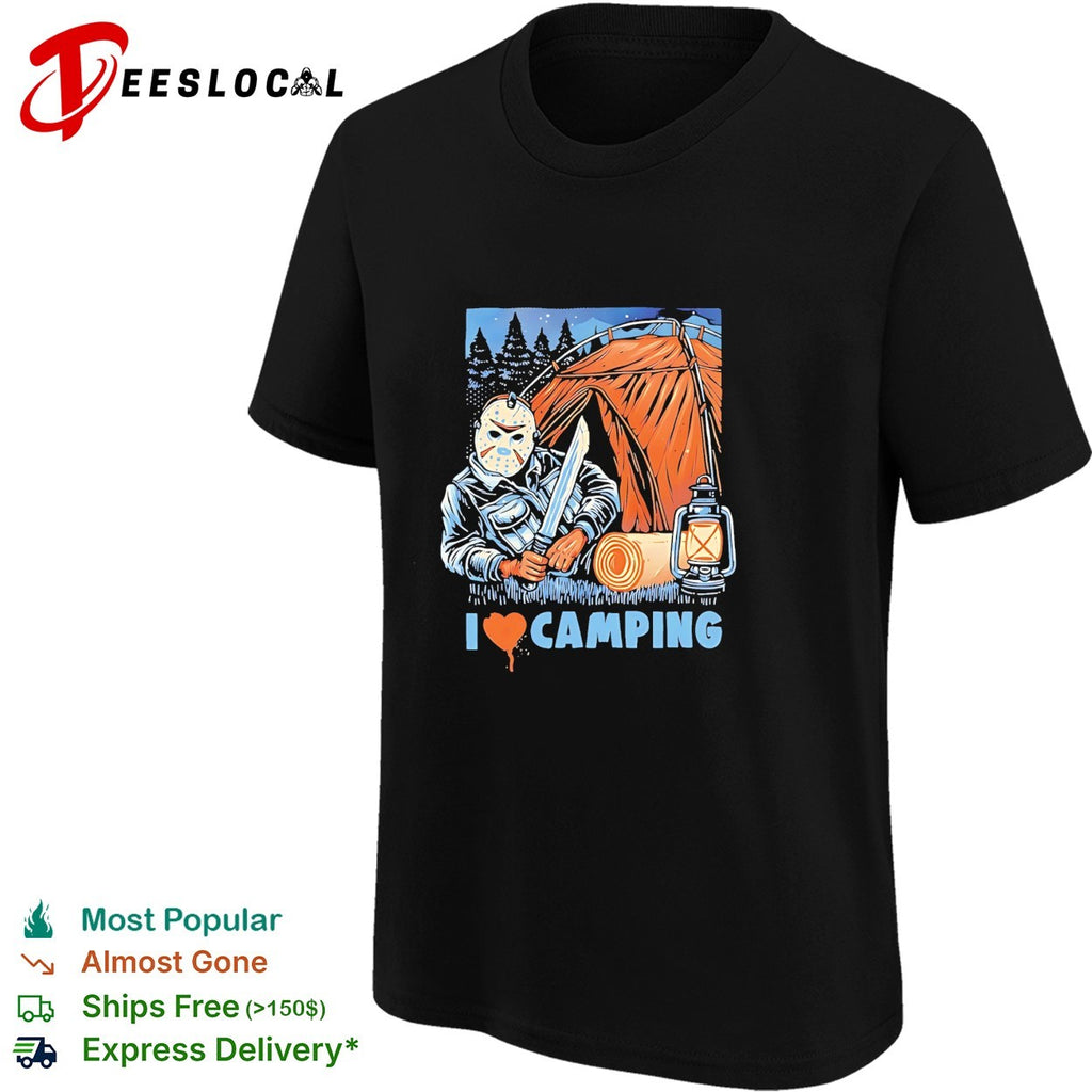 Jason Voorhees holding knife I love camping vintage shirt