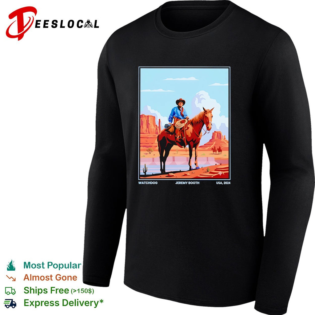 Jeremy Booth watchdog USA 2024 cowboy riding horse in desert shirt