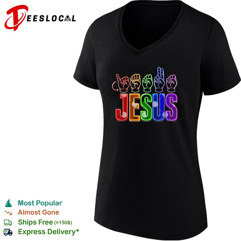 Jesus ASL sign language hands neon letters shirt