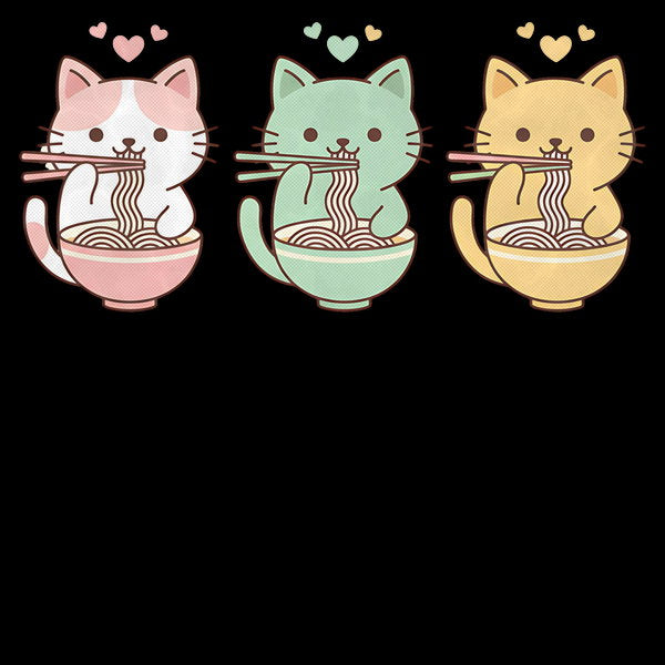 Kawaii Cats Ramen Trio Illustration