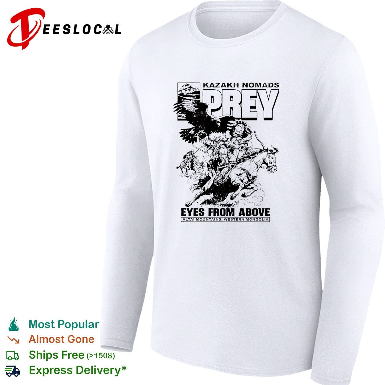 Kazakh nomads prey eyes from above altai mountains western mongolia eagle rider shirt