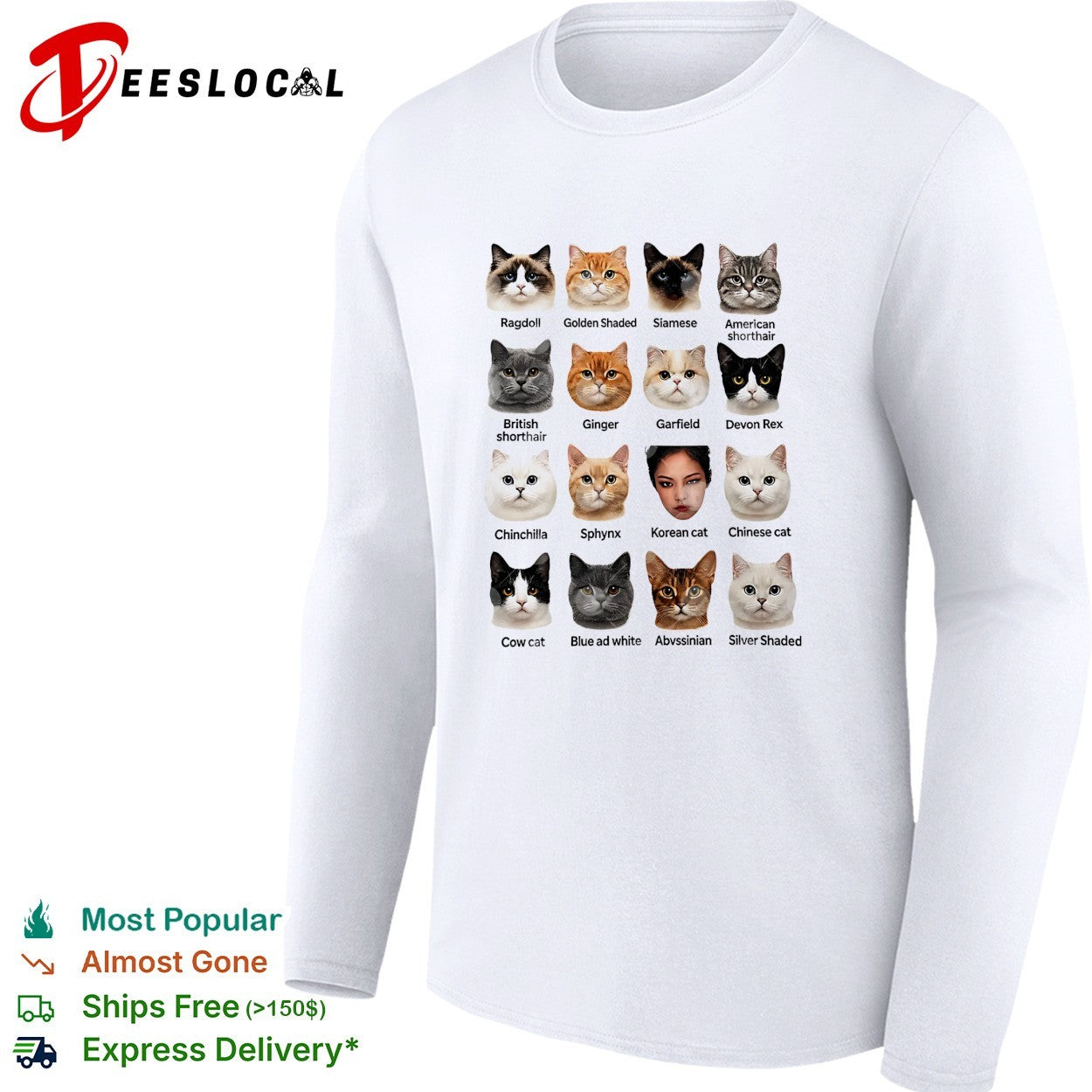 Korea cat breeds faces chart Ragdoll Siamese Sphynx British Shorthair shirt