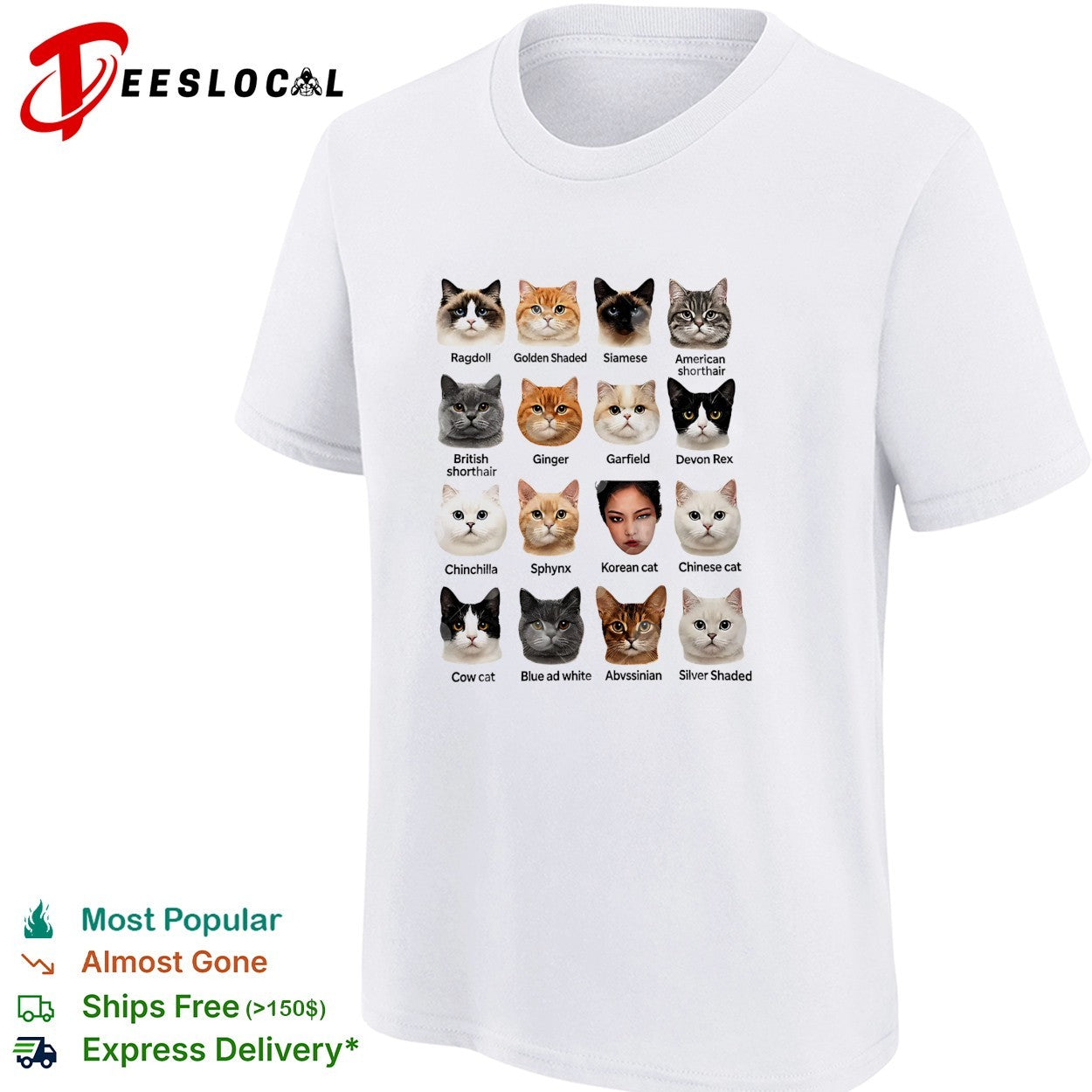 Korea cat breeds faces chart Ragdoll Siamese Sphynx British Shorthair shirt