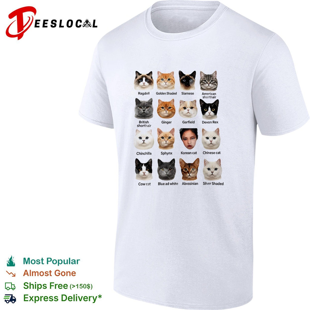 Korea cat breeds faces chart Ragdoll Siamese Sphynx British Shorthair shirt