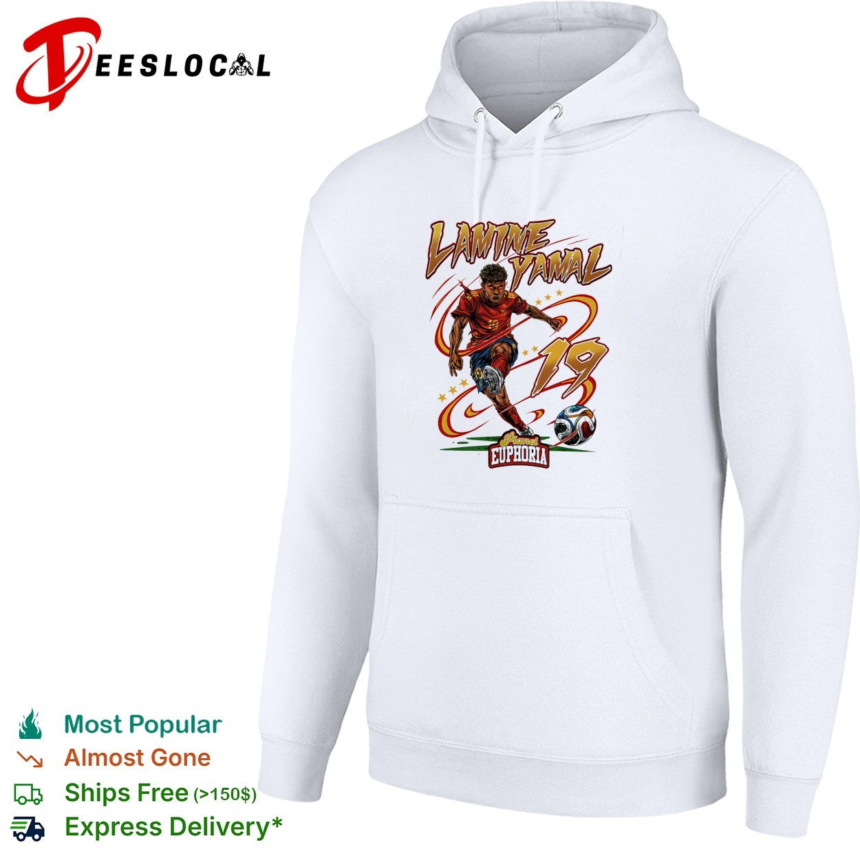 Lamine Yamal Spain number 19 kicking Planet Euphoria football shirt