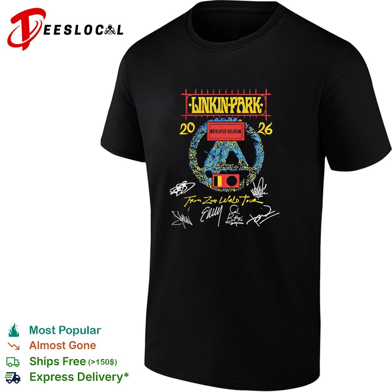 Linkin Park From Zero World Tour 2026 Werchter Belgium Signatures Concert Event shirt