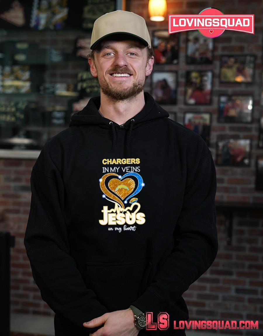 Los Angeles Chargers in my Veins Jesus in my Heart Diamond Shirt