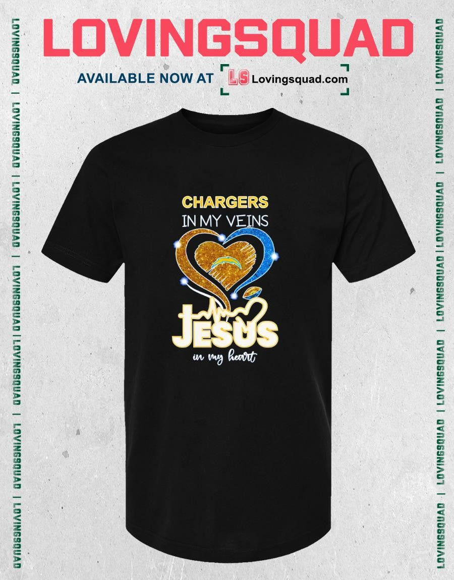 Los Angeles Chargers in my Veins Jesus in my Heart Diamond Shirt