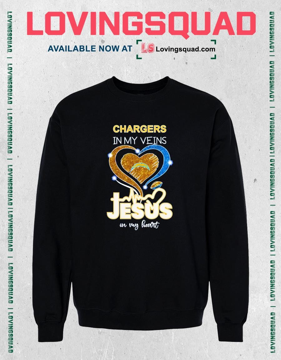 Los Angeles Chargers in my Veins Jesus in my Heart Diamond Shirt
