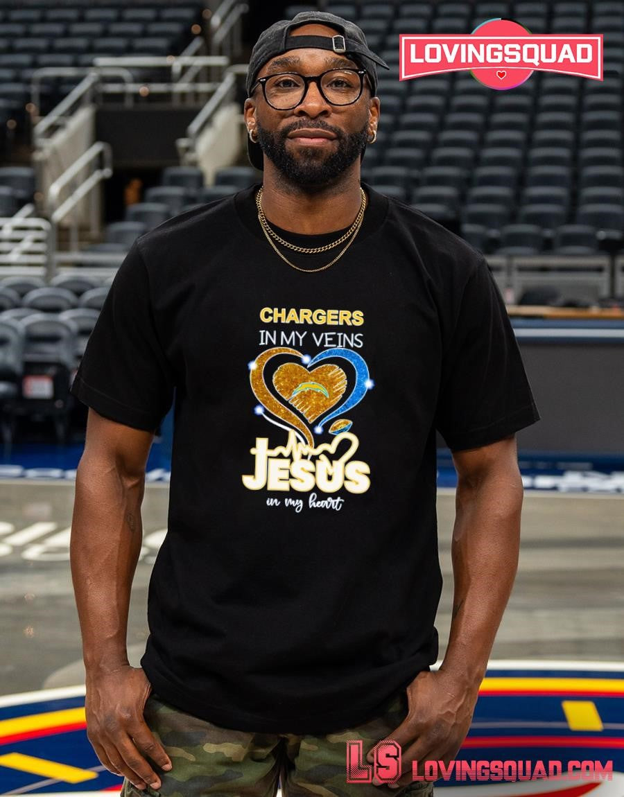 Los Angeles Chargers in my Veins Jesus in my Heart Diamond Shirt