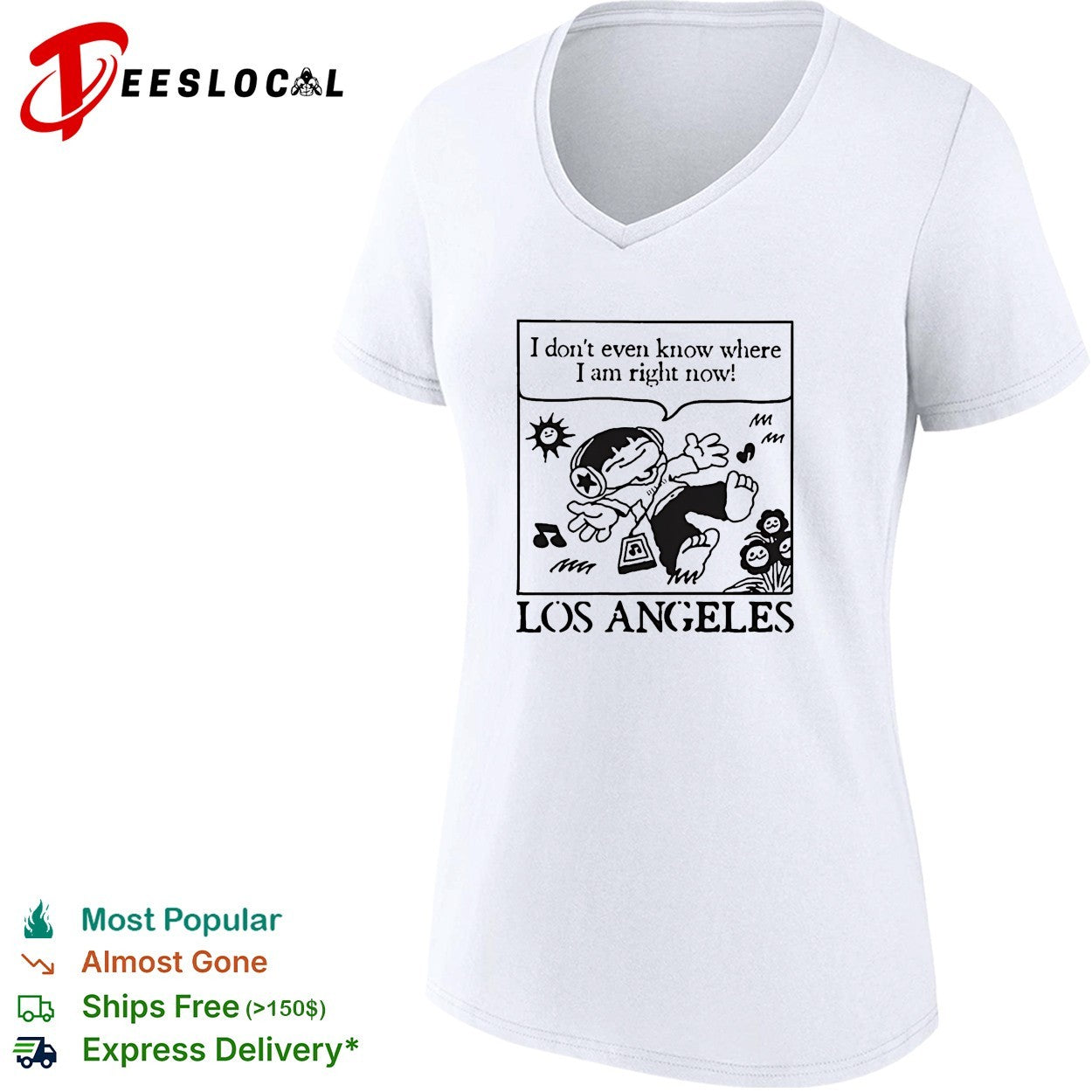 Los Angeles cartoon kid floating headphones I don’t even know where I am shirt