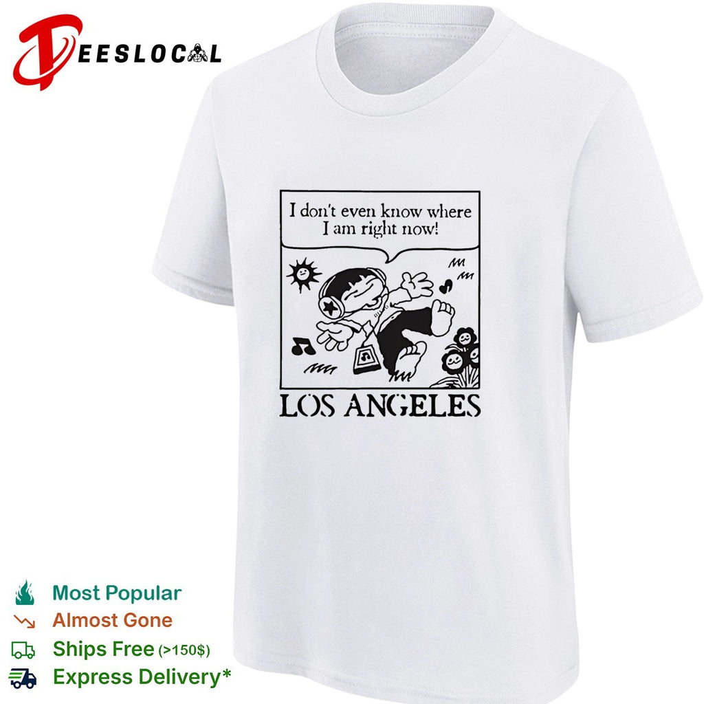 Los Angeles cartoon kid floating headphones I don’t even know where I am shirt