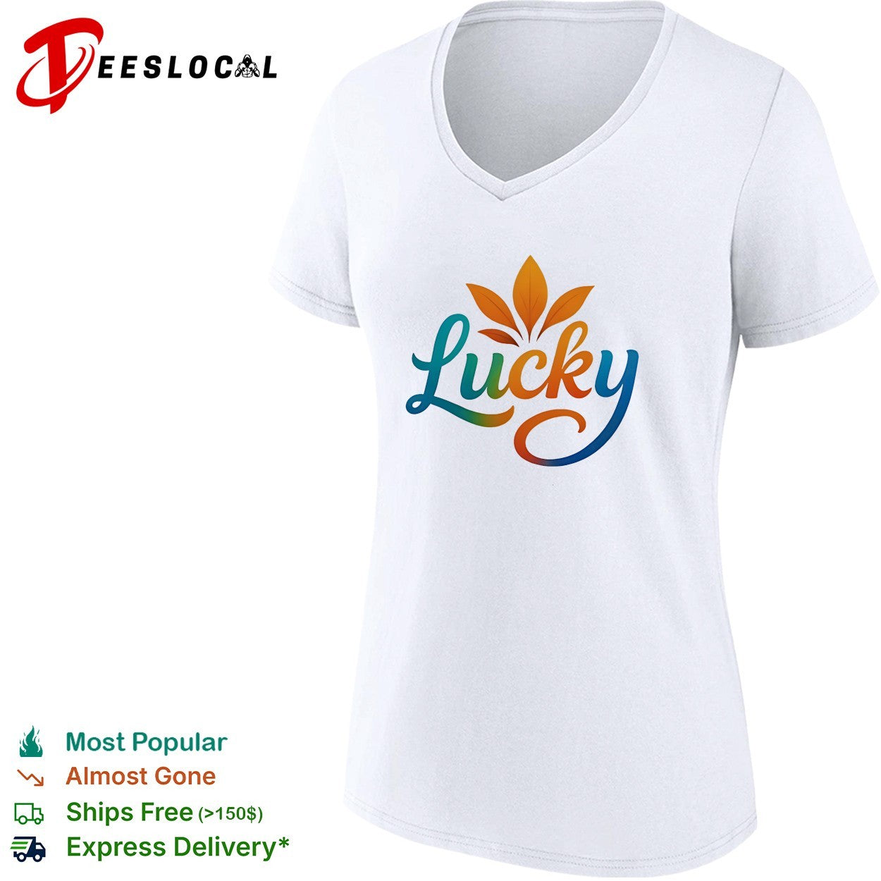 Lucky typography with leaves shirt