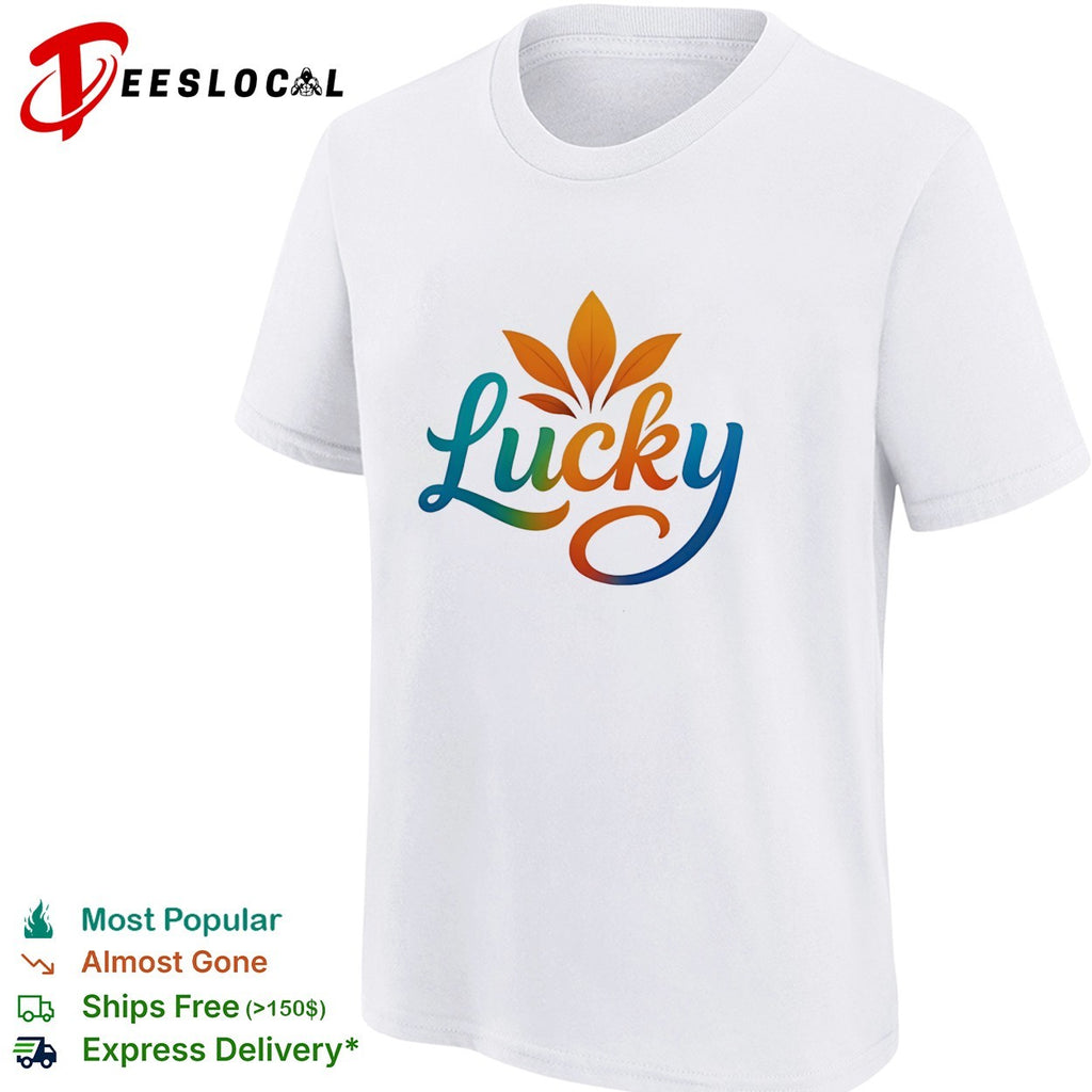 Lucky typography with leaves shirt