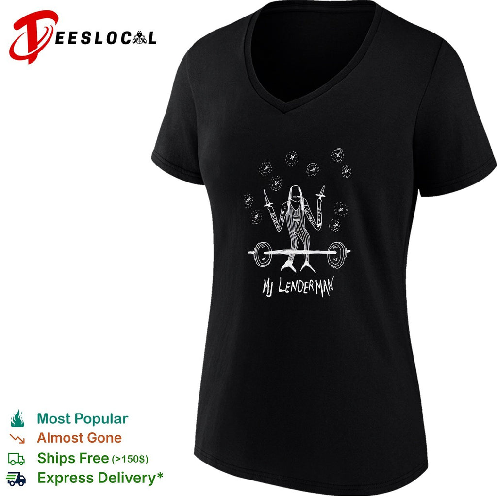 MJ Lenderman holding swords lifting barbell shirt