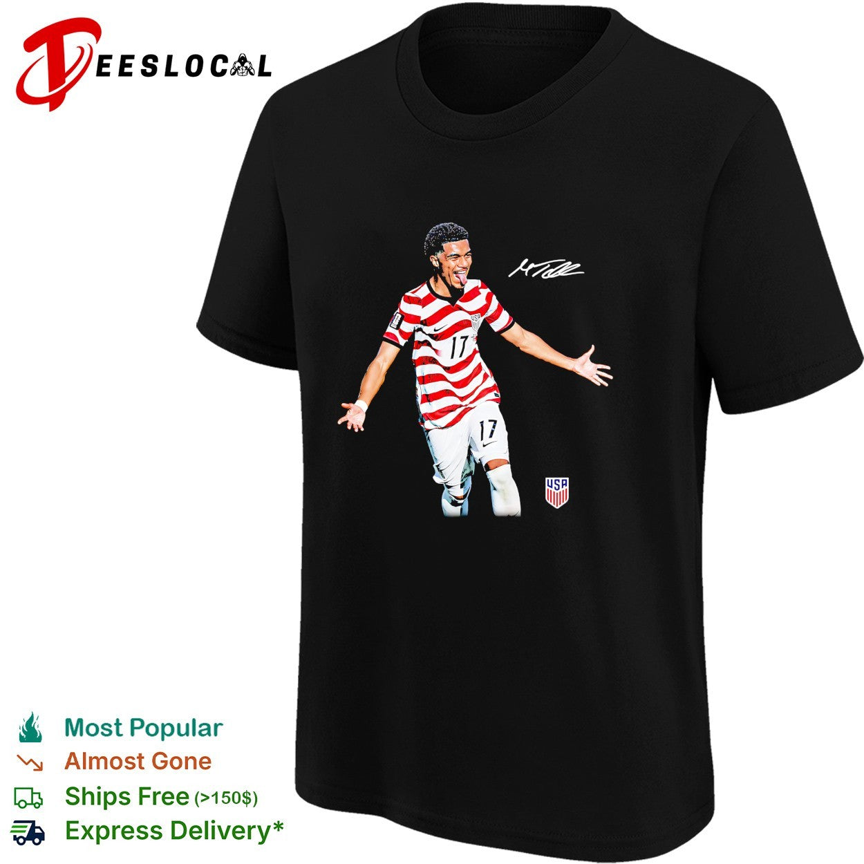 Malik Tillman US soccer number 17 running signature shirt